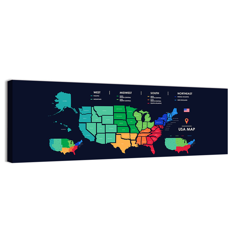 Detailed Map Of US Regions Wall Art