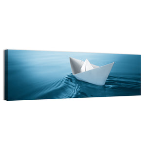 Paper Sailboat On Blue Water Wall Art