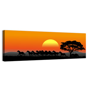 Horses Herd At Sunset Wall Art