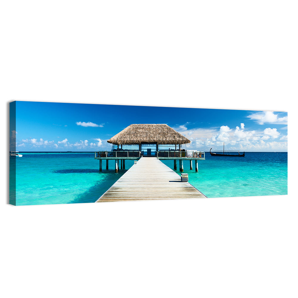 Maldives Wooden Jetty Over Turquoise Water Wall Art
