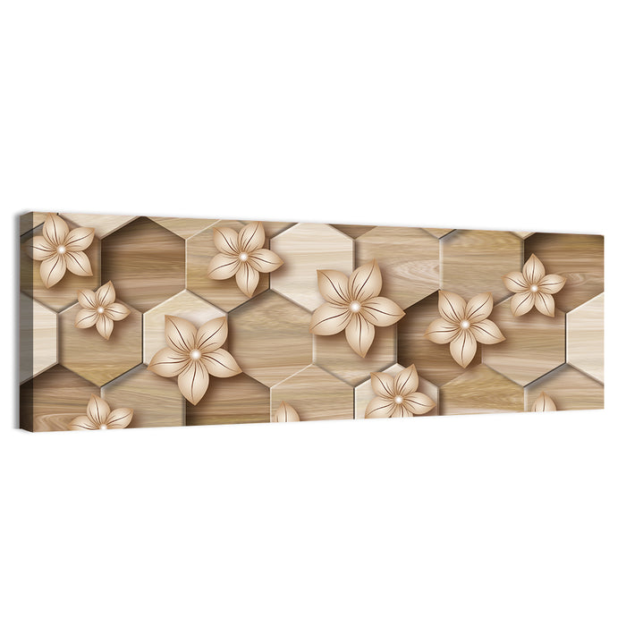 Wood Grain Honeycomb Floral Wall Art as a canvas print