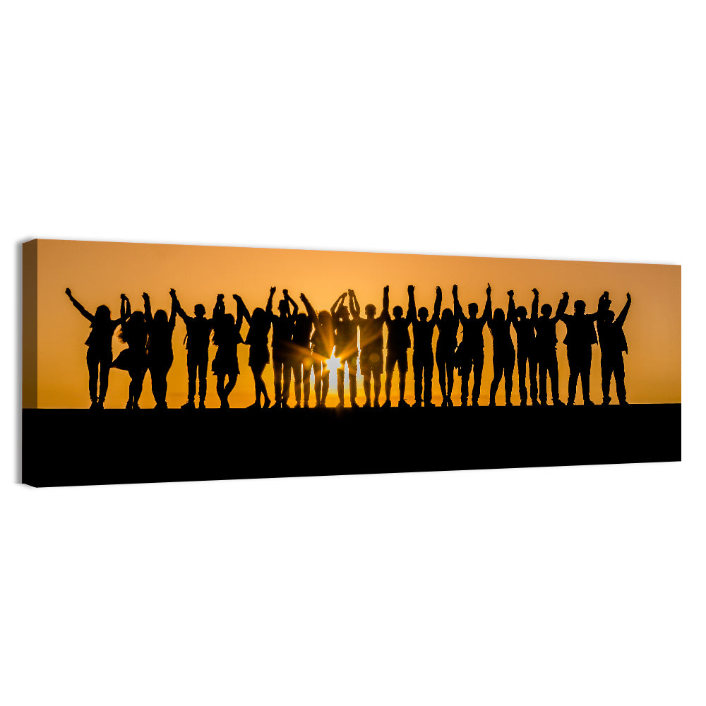 Children Silhouette Against Sunset Wall Art