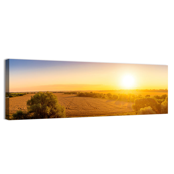 Golden Sunrise Over Wheat Field Wall Art as a canvas print