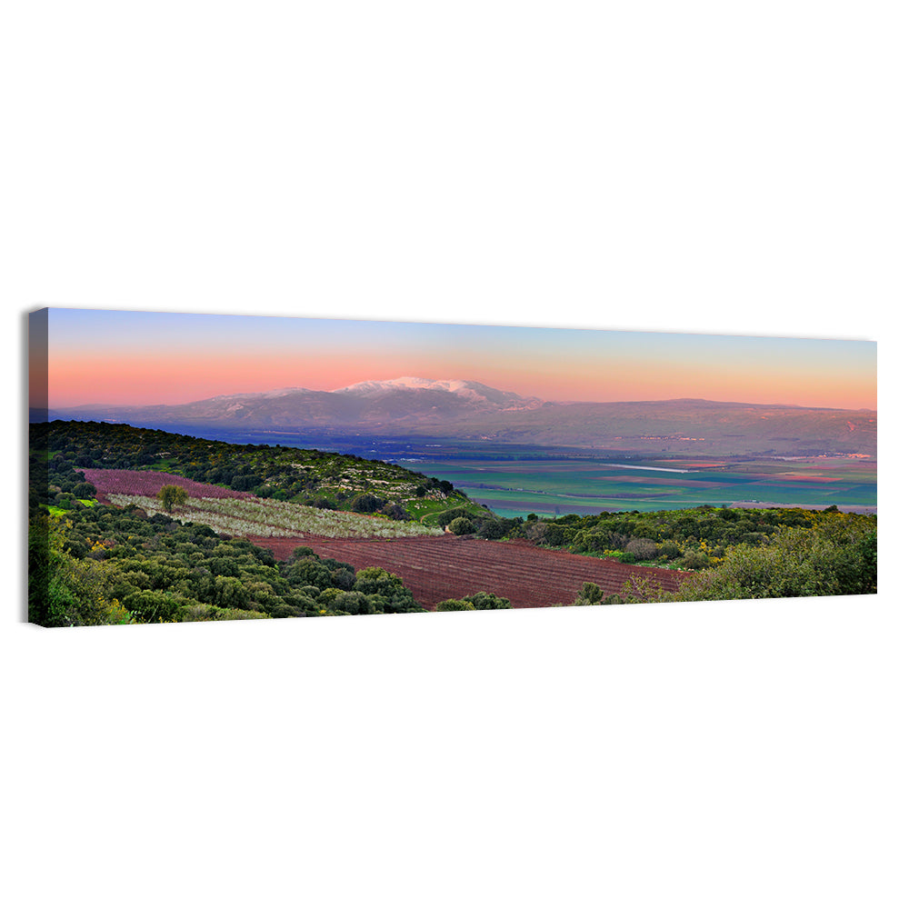 Mount Hermon Sunset Over Farmland Wall Art, canvas print, panoramic