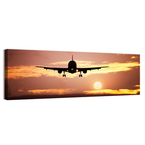 Plane In The Sunset Sky Wall Art