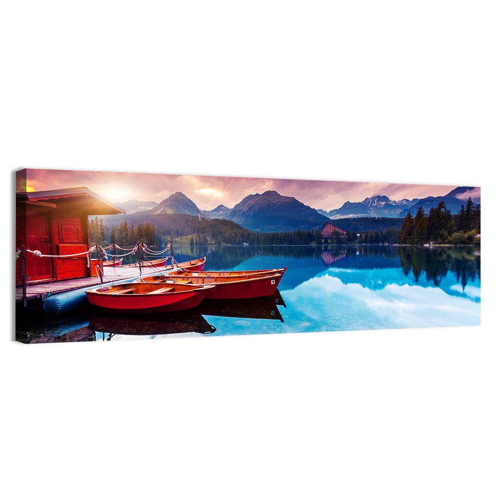 High Tatras Sunset Lake with Red Boats Wall Art