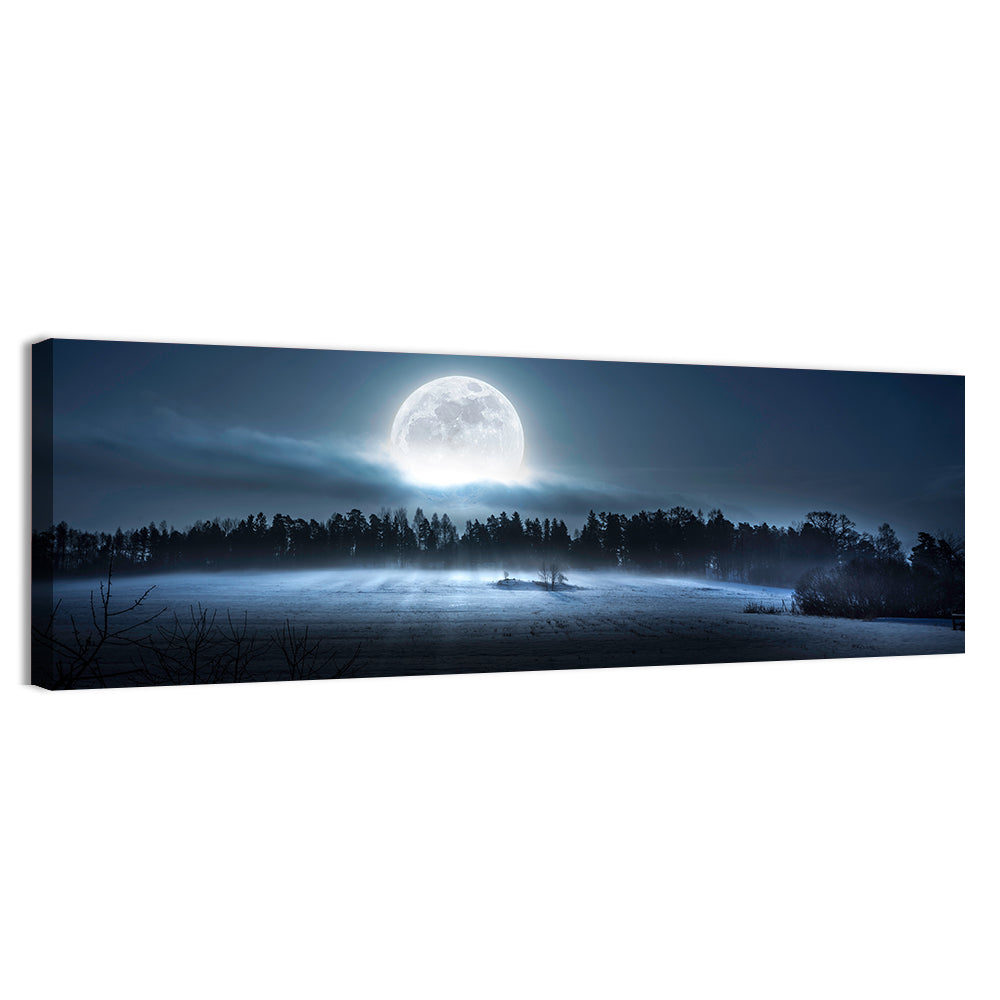 Moon Rising Over Forest Wall Art, canvas print, panoramic