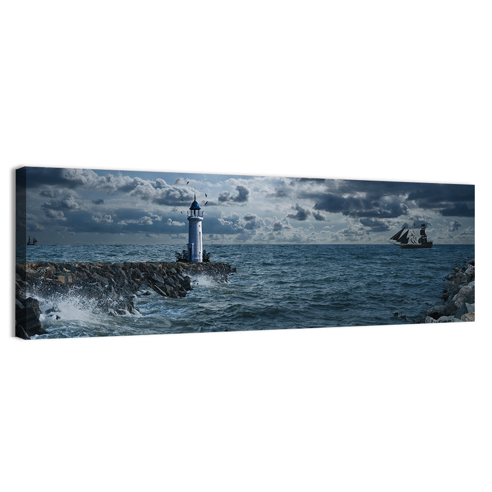 Lighthouse Under Storm Wall Art