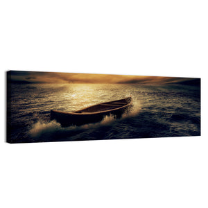 Boat In Stormy Ocean Wall Art