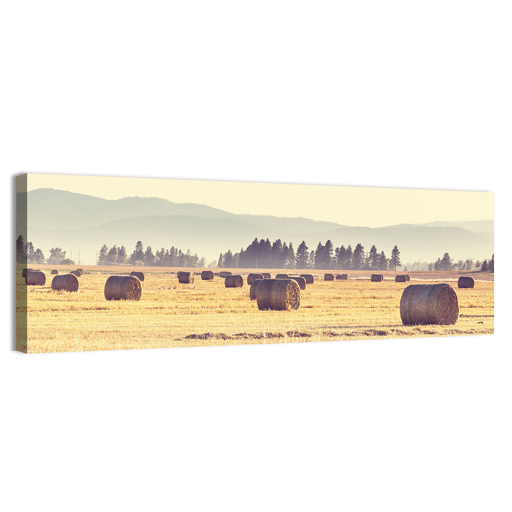 Golden Hay Bales Field Wall Art, canvas print, panoramic