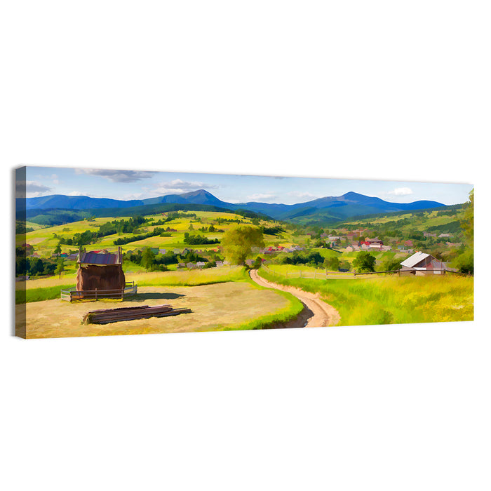 Summer Mountain Village Wall Art as a canvas print