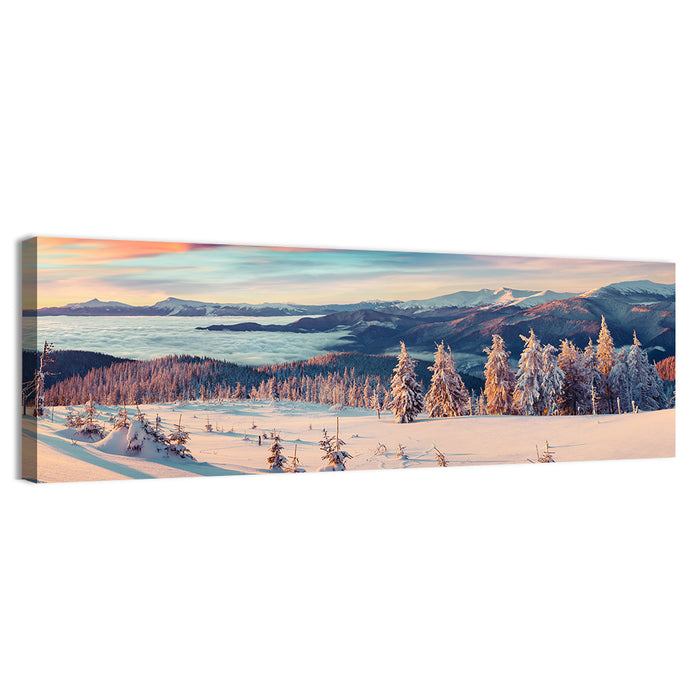 Snowy Alpine Sunset Wall Art as a canvas print