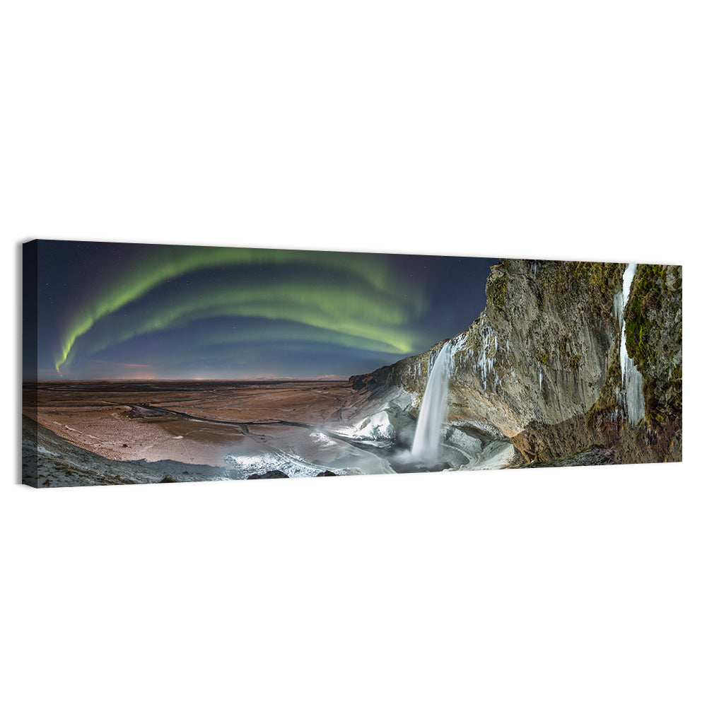 Seljalandsfoss Waterfall Nightscape Wall Art, canvas print, panoramic