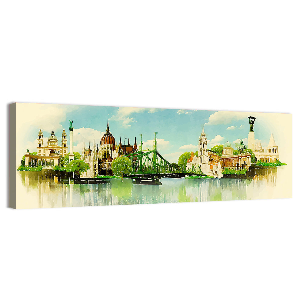 Budapest Riverfront Watercolor Wall Art