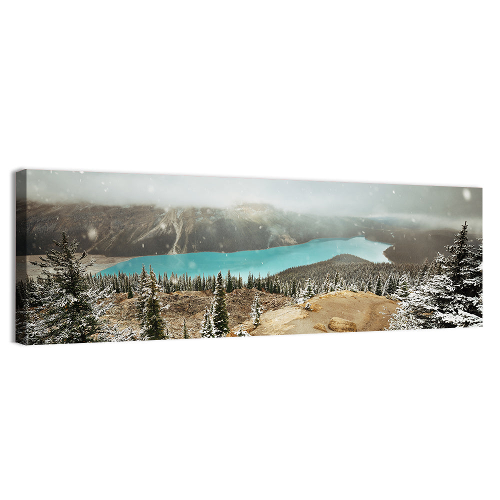 Peyto Lake in Winter Wall Art, canvas print, panoramic