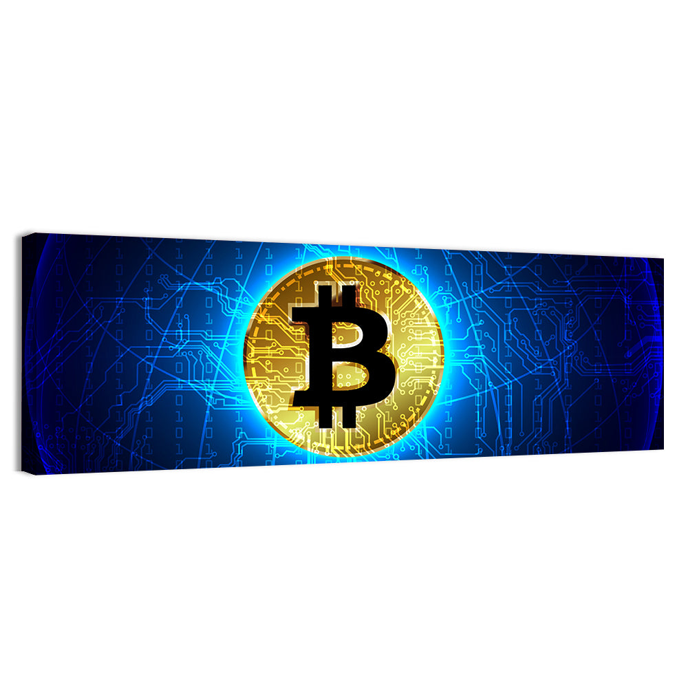 Golden Bitcoin Globe Wall Art