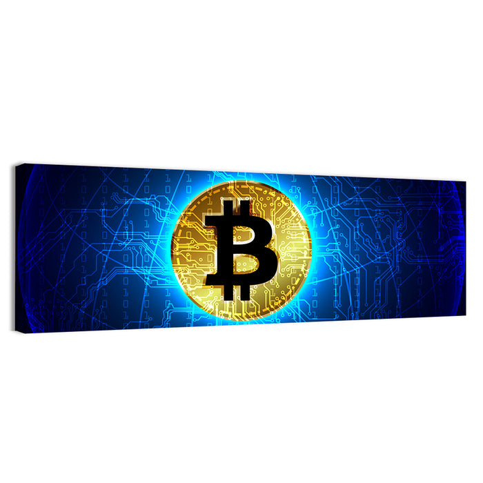 Golden Bitcoin Globe Wall Art as a canvas print