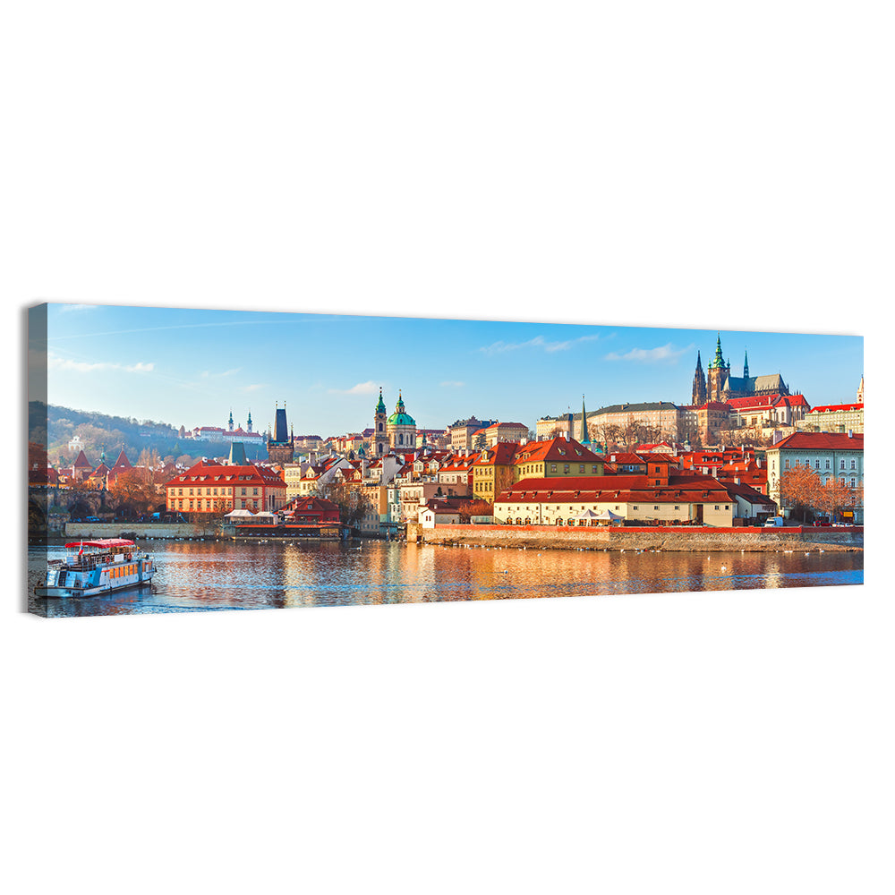 Prague Riverside Skyline Wall Art, canvas print, panoramic
