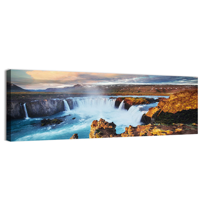 Godafoss Waterfall at Golden Hour Wall Art as a canvas print