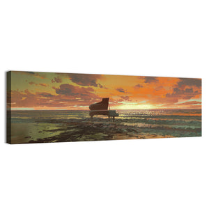 Piano On The Beach Sunset Wall Art