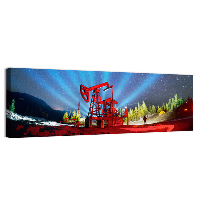 Starry Night Oil Pump Jack Wall Art as a canvas print