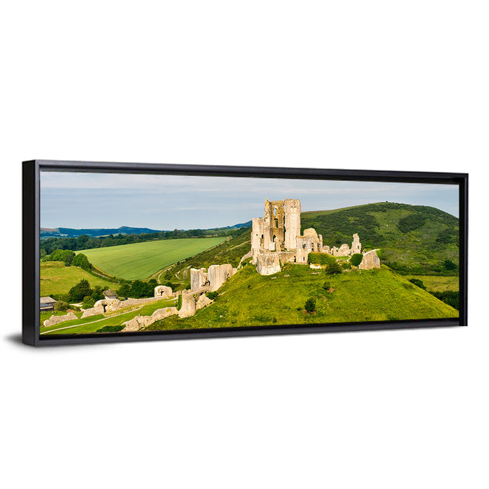 Corfe Castle Ruins Wall Art as a framed canvas