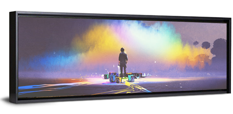 Silhouette with Paint Buckets and Rainbow Light Wall Art
