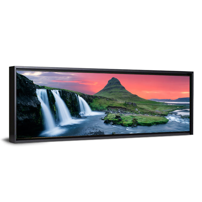 Kirkjufell Sunset with Kirkjufellsfoss Wall Art as a framed canvas