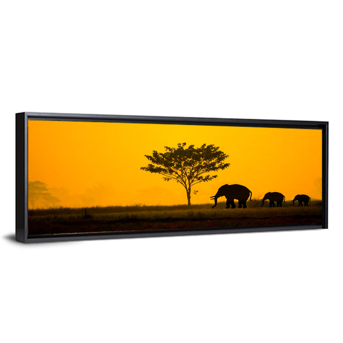 Thailand Elephant Silhouettes Wall Art as a framed canvas