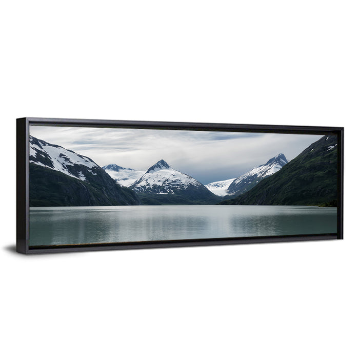 Glacial Mountain Lake Reflection Wall Art as a framed canvas