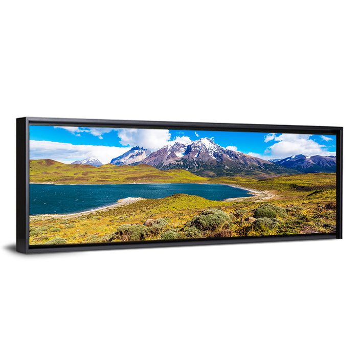 Lake Pehoe Wall Art as a framed canvas