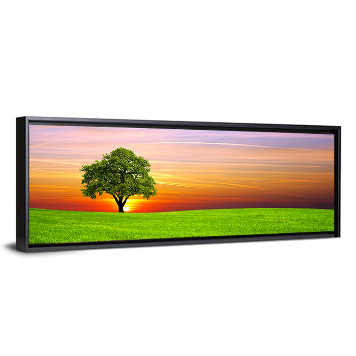 Lone Tree at Sunset Wall Art as a framed canvas