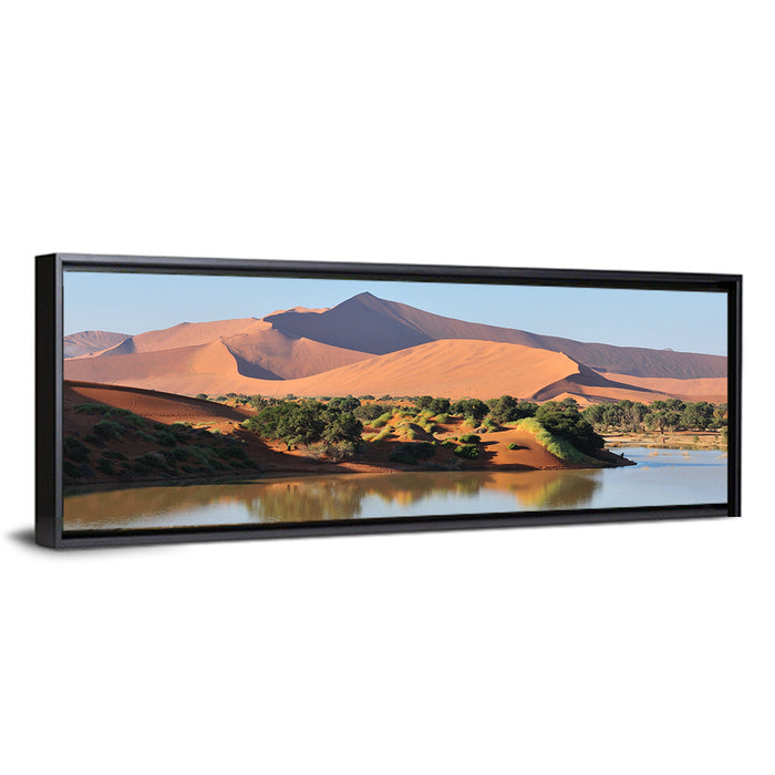 Flooded Sossusvlei Reflection Wall Art as a framed canvas