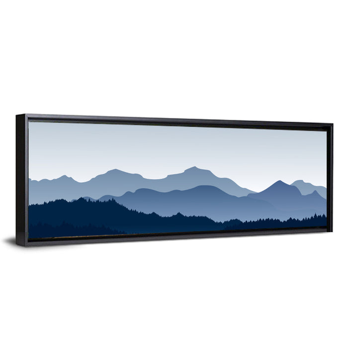 Blue Morning Mountains Wall Art as a framed canvas