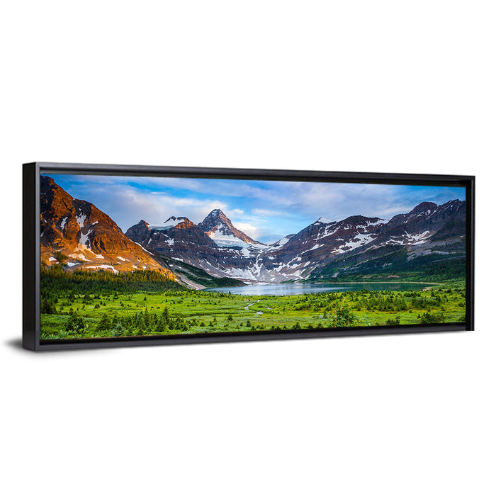 Mount Assiniboine Glacier and Magig Lake Wall Art as a framed canvas