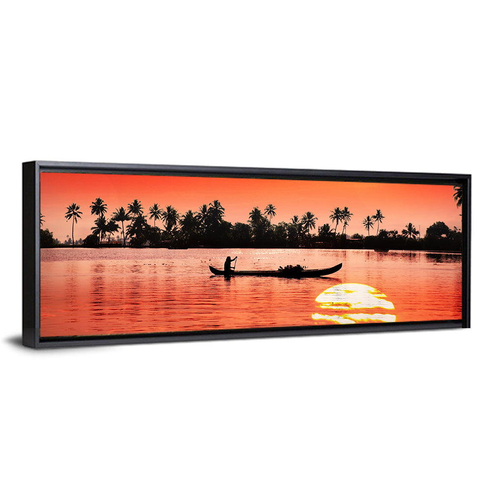 Silhouette Of Boat & Fisherman Wall Art