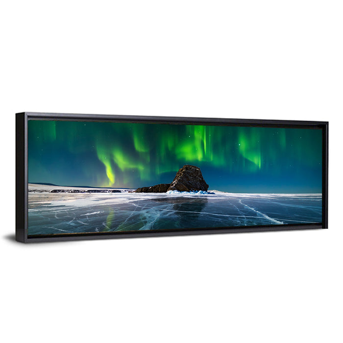 Northern Lights Over Lake Baikal Wall Art as a framed canvas