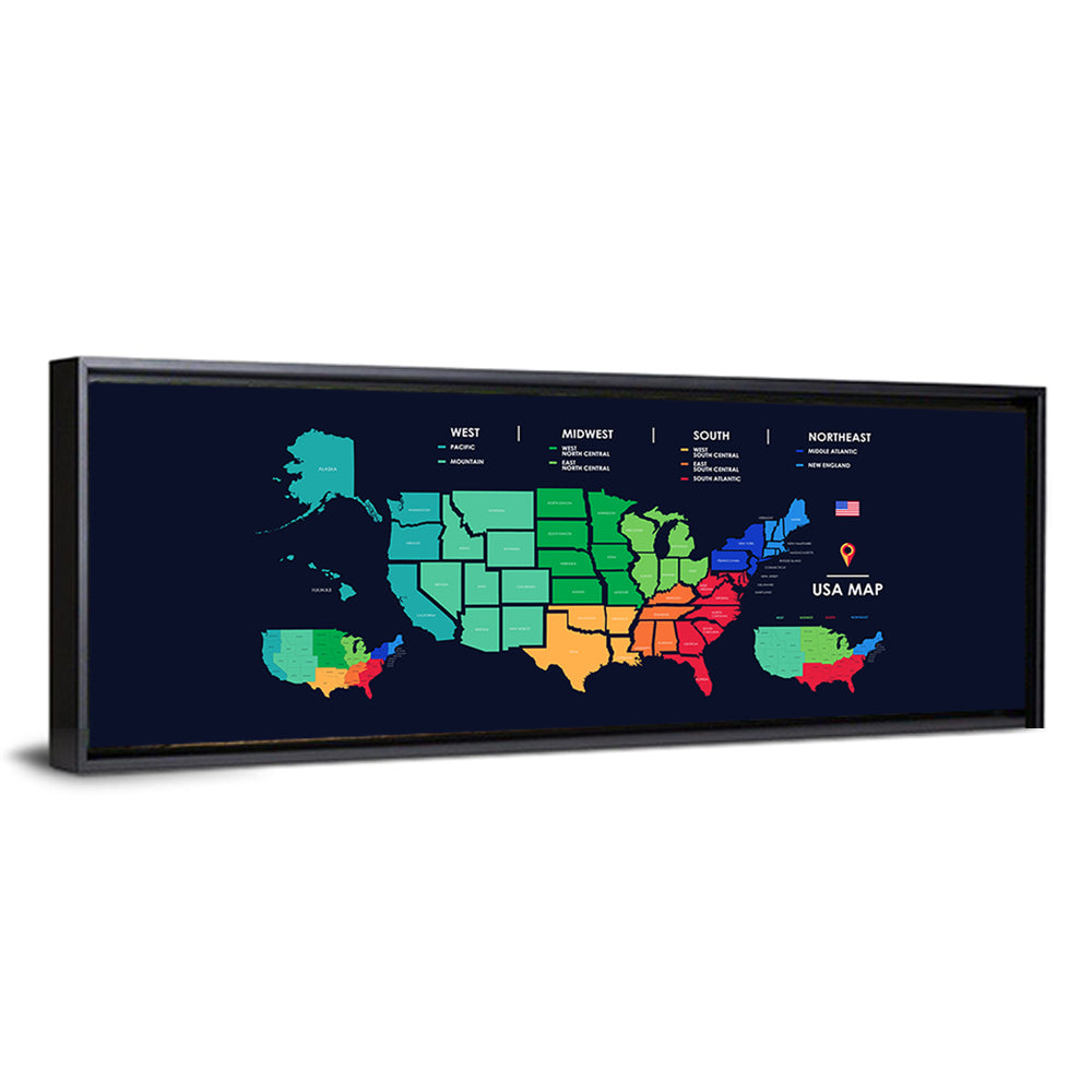 Detailed Map Of US Regions Wall Art