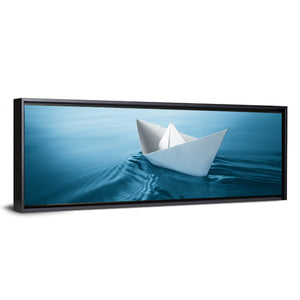 Paper Sailboat On Blue Water Wall Art