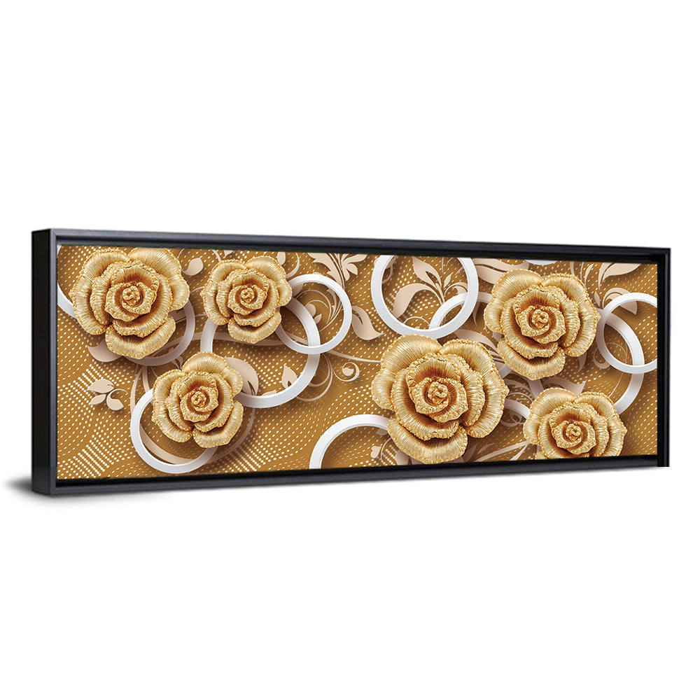 3d Golden Rose Floral Pattern Wall Art