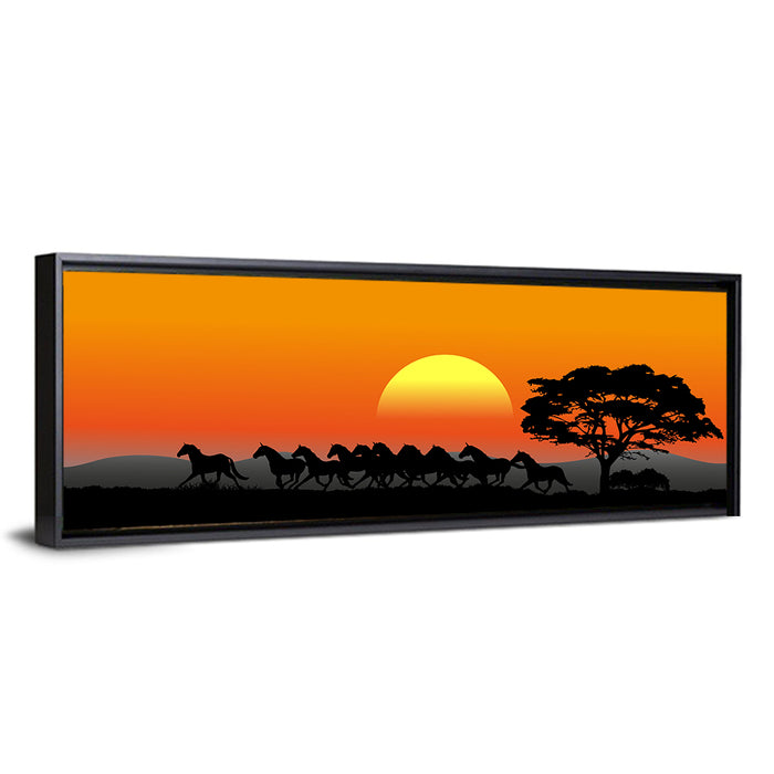 Herd of Horses at Sunset Wall Art as a framed canvas