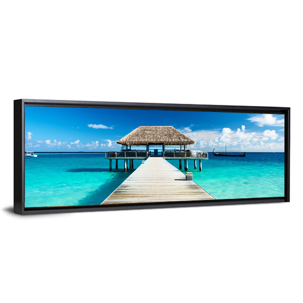 Maldives Wooden Jetty Over Turquoise Water Wall Art