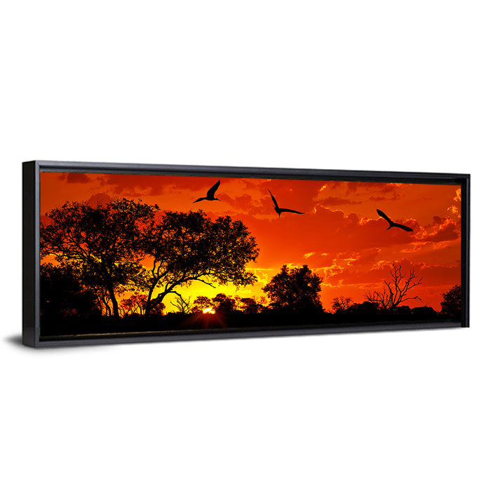 African Sunset Silhouette Wall Art as a framed canvas