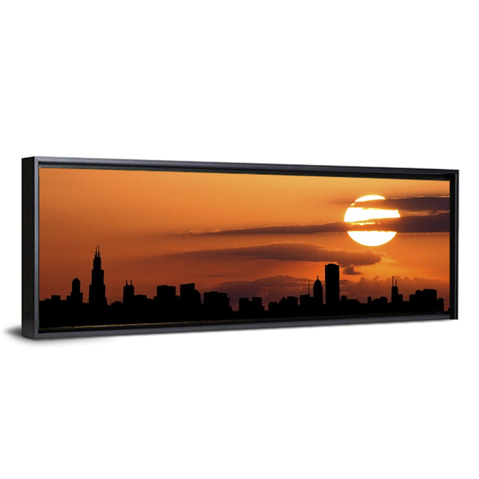 Chicago Skyline at Sunset Wall Art as a framed canvas