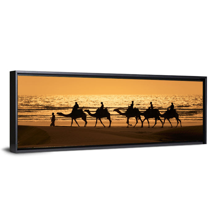 Camel Caravan at Sunset Wall Art as a framed canvas