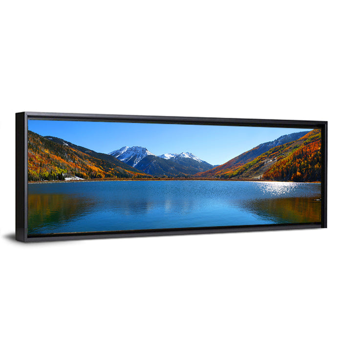 Crystal Lake Colorado Autumn Reflection Wall Art as a framed canvas