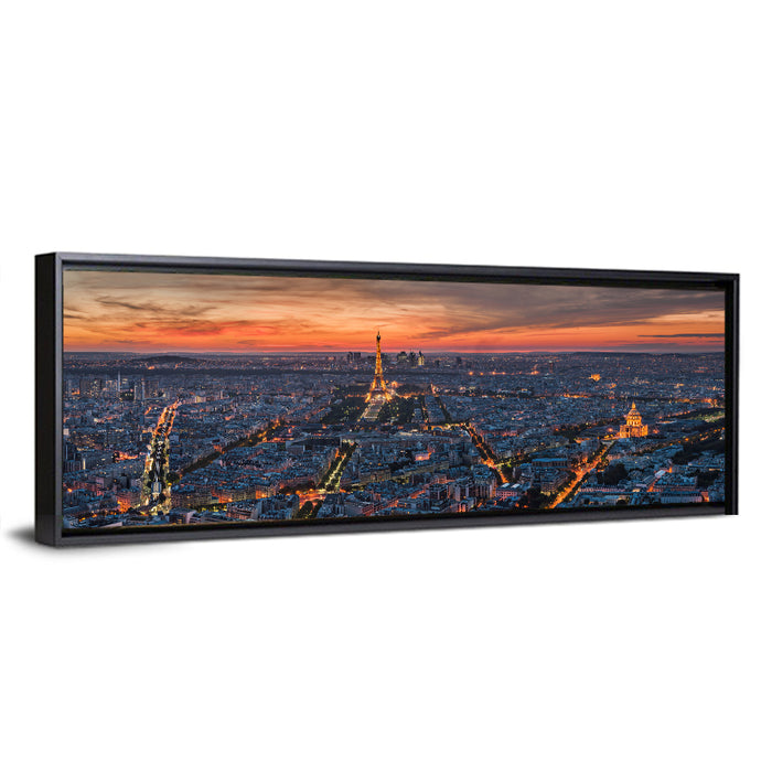 Paris Night Skyline Wall Art as a framed canvas