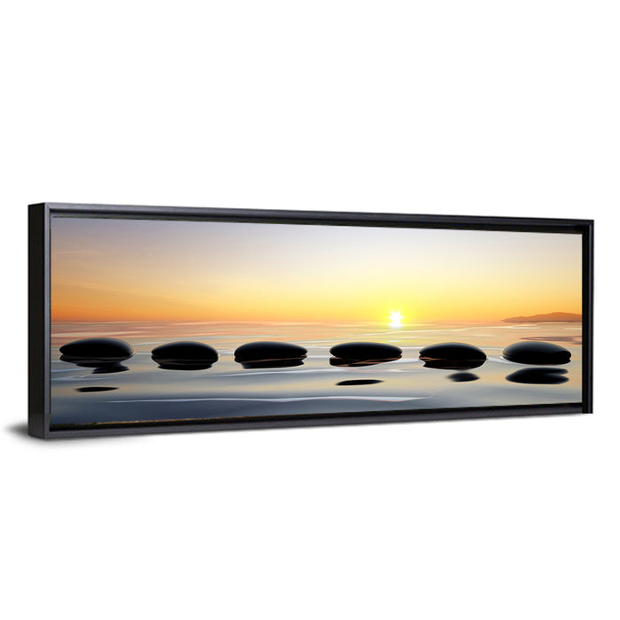 Zen Stones at Sunset Wall Art as a framed canvas