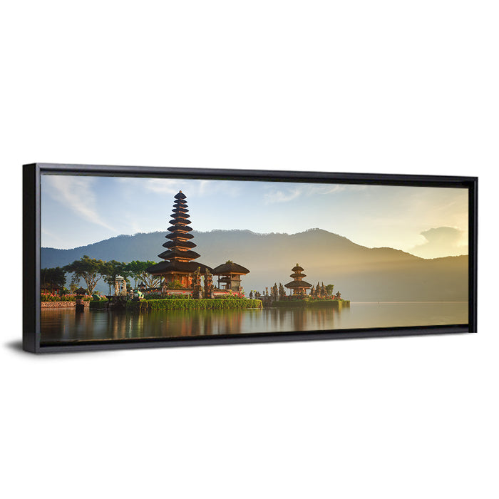 Ulun Danu Beratan Temple at Sunrise Wall Art as a framed canvas