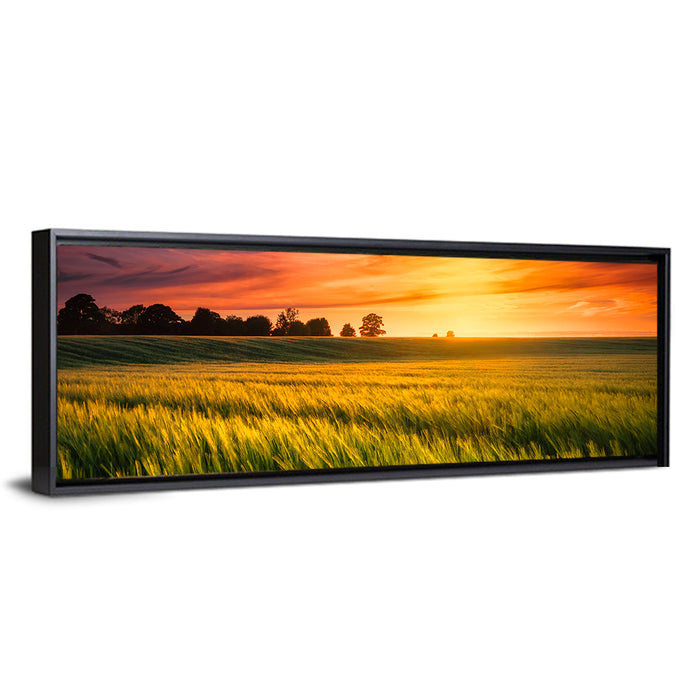Wheat Field at Golden Hour Wall Art as a framed canvas